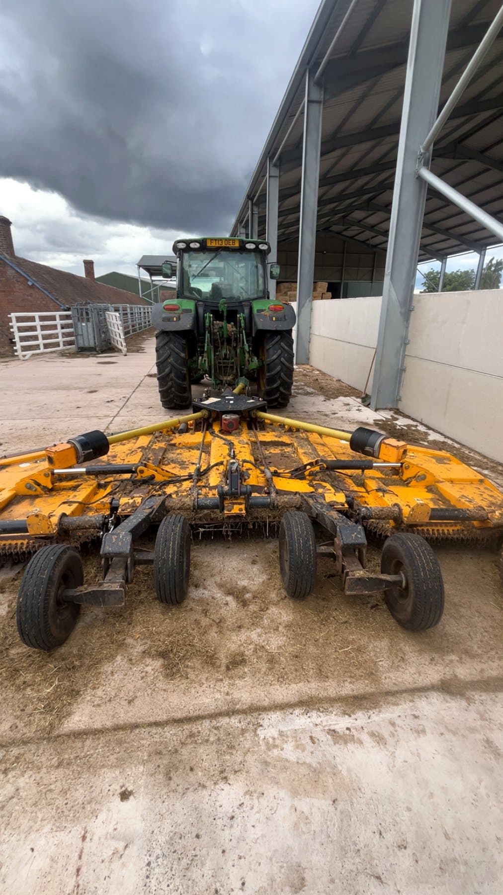 Agricultural implement undergoing repair